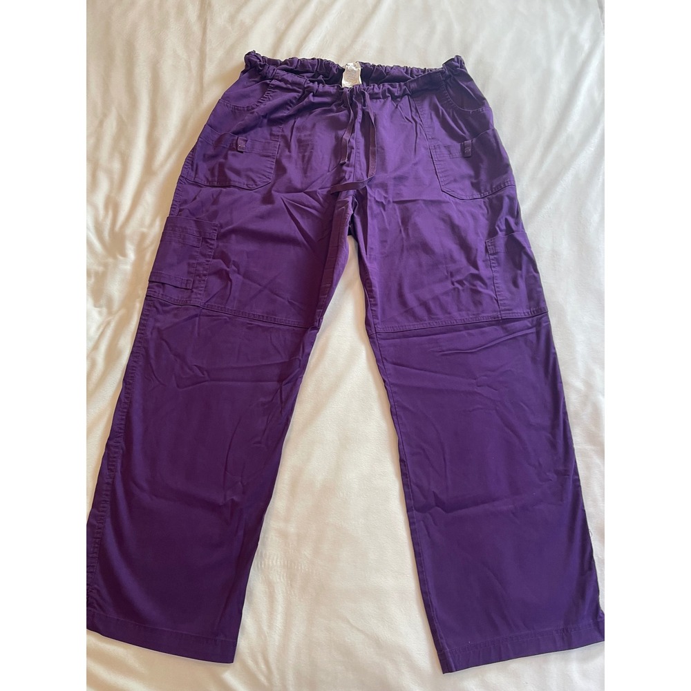 Butter-Soft Stretch Scrub Pants Womens 2X Purple Cargo Drawstring Elastic Waist - Picture 2 of 12